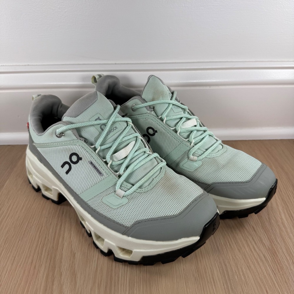 On Running Cloudrock Low Waterproof Hiking Boots Women 9 Trail Shoes Green Beige